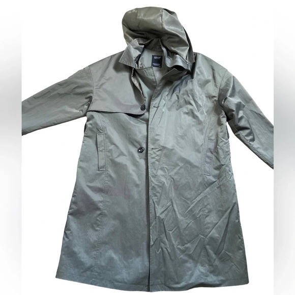 Matcha Story hooded long  line zipper button trench jacket Sz L - Picture 1 of 12